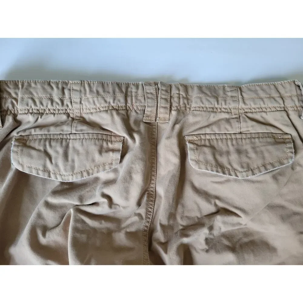 Old Navy Womens 16 Khaki Cargo Pants Wide Leg Utility Y2K Skater Cotton Tan